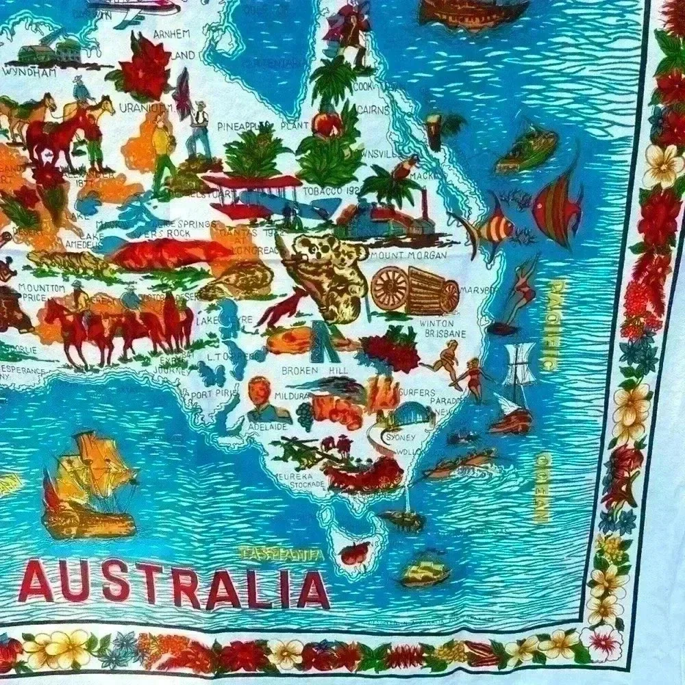Vintage Australia Map Wall Hanging Tapestry Art